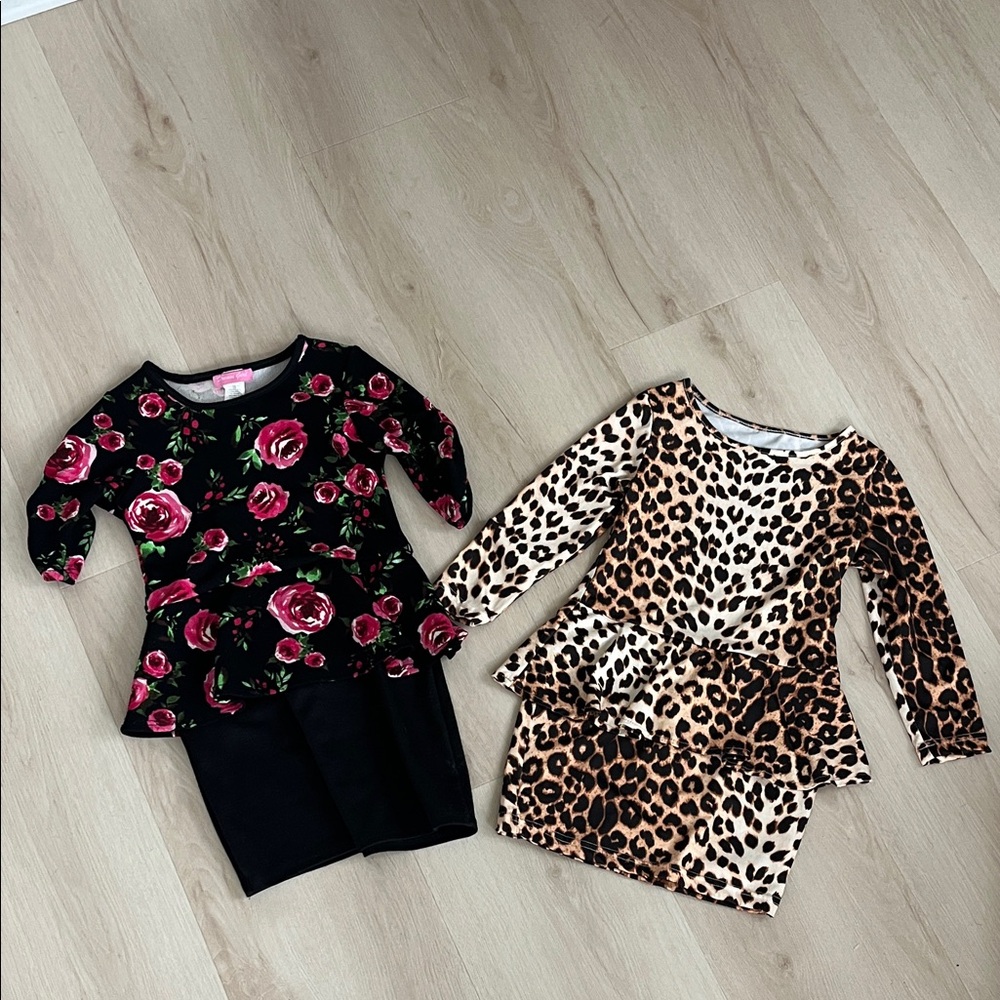 Floral and Leopard Print Peplum Dresses